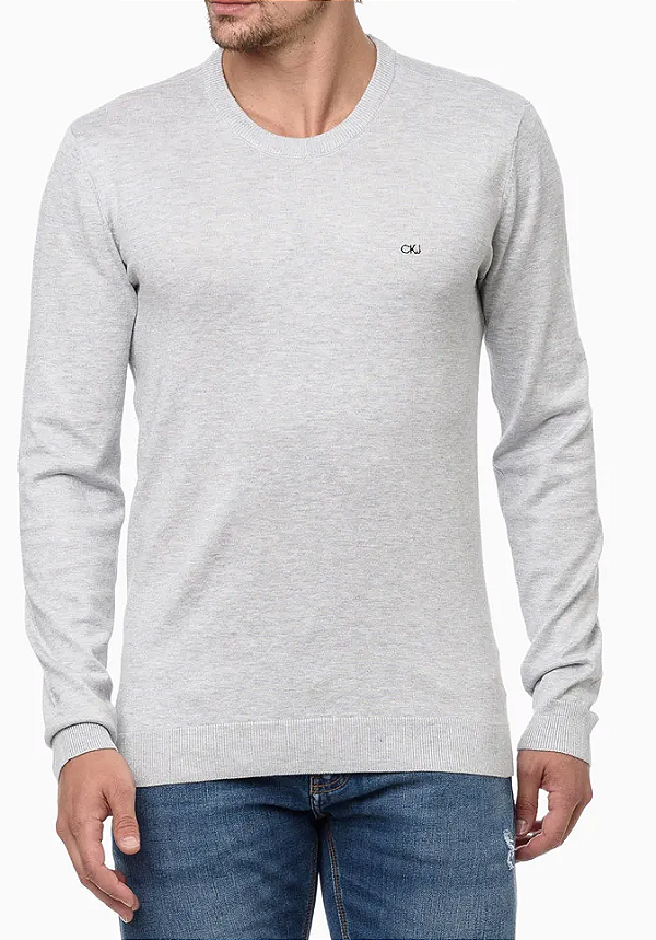 CALVIN KLEIN JEANS SUÉTER TRICOT VISCOSE COM LOGO MESCLA