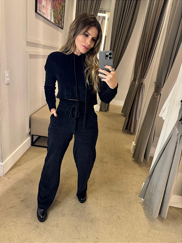 CALVIN KLEIN JEANS CASACO CROPPED GLITTER PRETO