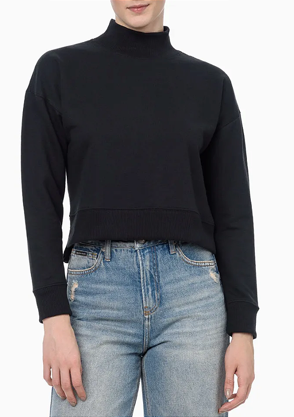 CALVIN KLEIN JEANS CASACO MOLETOM LOGO HOTFIX PRETO