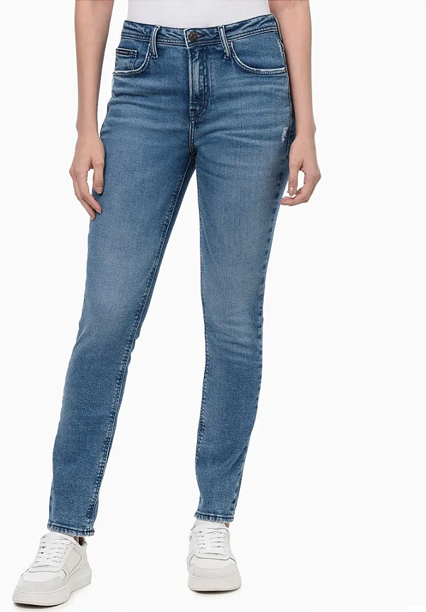 CALVIN KLEIN JEANS CALÇA JEANS SLIM PEQUENOS PUÍDOS AZUL MÉDIO