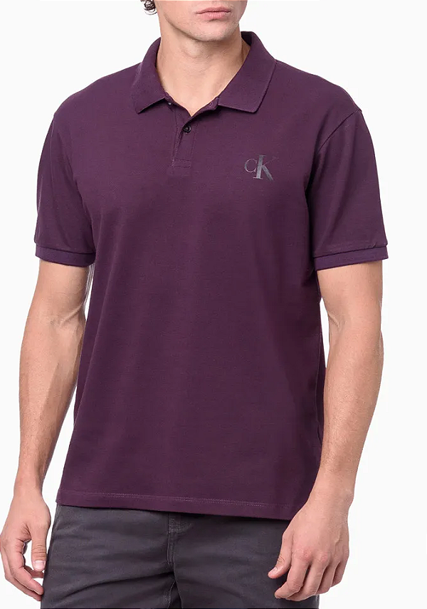CALVIN KLEIN JEANS POLO MANGA CURTA LOGO GEL MONOGRAM BERINJELA