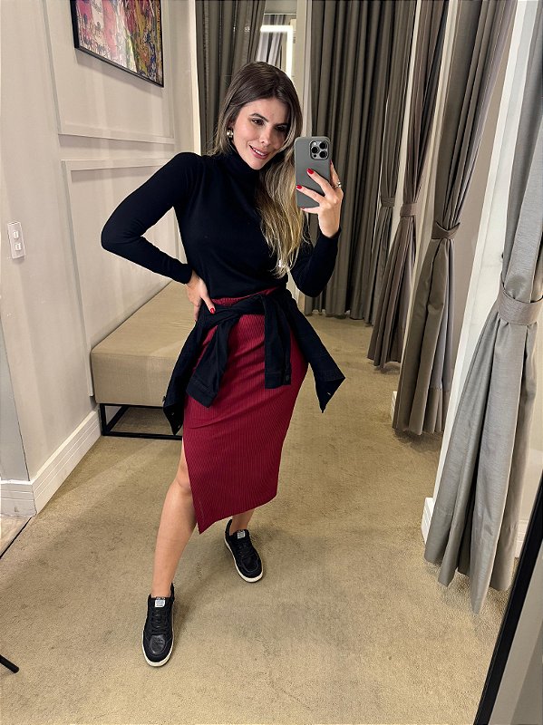 CALVIN KLEIN JEANS SAIA MIDI LOGOMANIA VERMELHO ESCURO