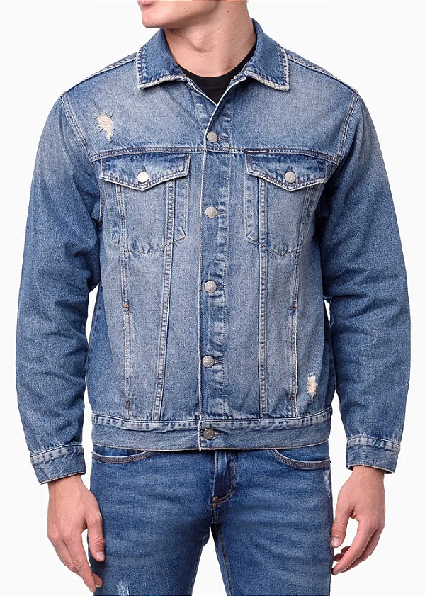 CALVIN KLEIN JEANS JAQUETA JEANS TRUCKER PEQUENOS PUÍDOS AZUL MÉDIO