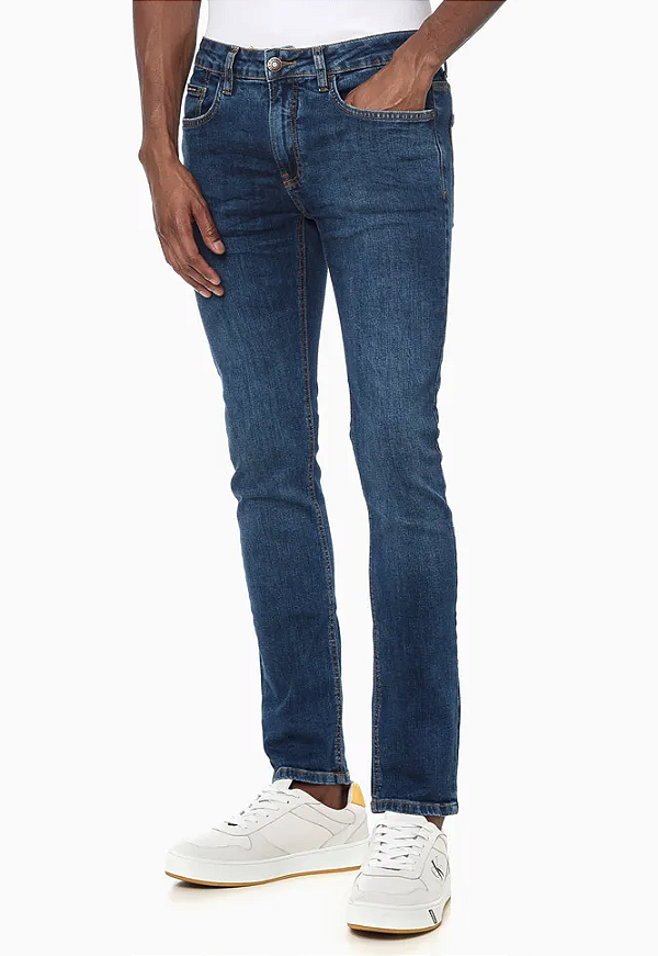 CALVIN KLEIN JEANS CALÇA JEANS SUPER SKINNY FILI DUPLO AZUL MÉDIO