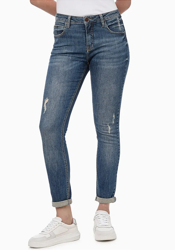 CALVIN KLEIN JEANS CALÇA JEANS NEW SKINNY PEQUENOS PUÍDOS AZUL MÉDIO