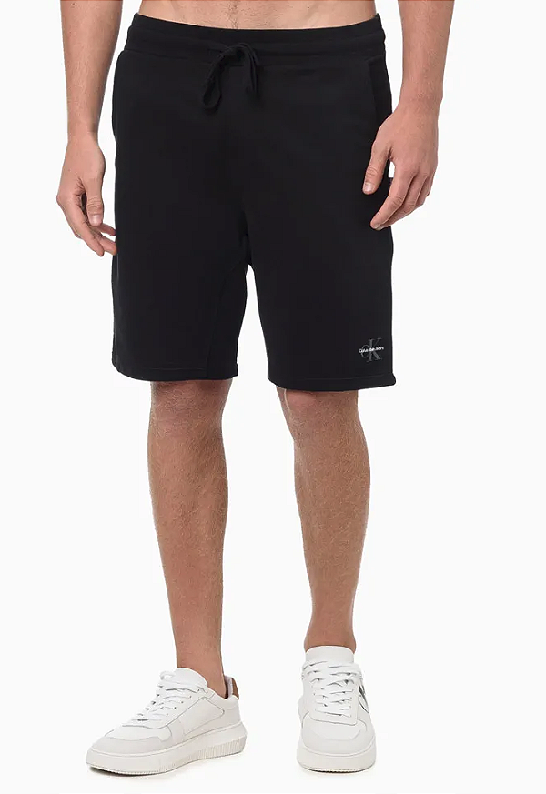 CALVIN KLEIN JEANS BERMUDA MOLETOM LOGO E ETIQUETA PRETO