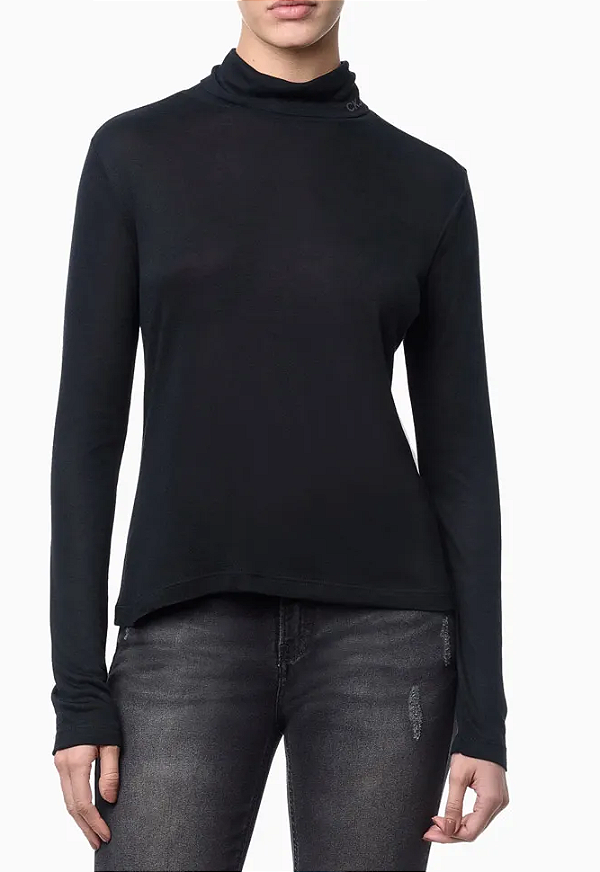 CALVIN KLEIN JEANS BLUSA MANGA CURTA GOLA ALTA VISCOTRICOT PRETO