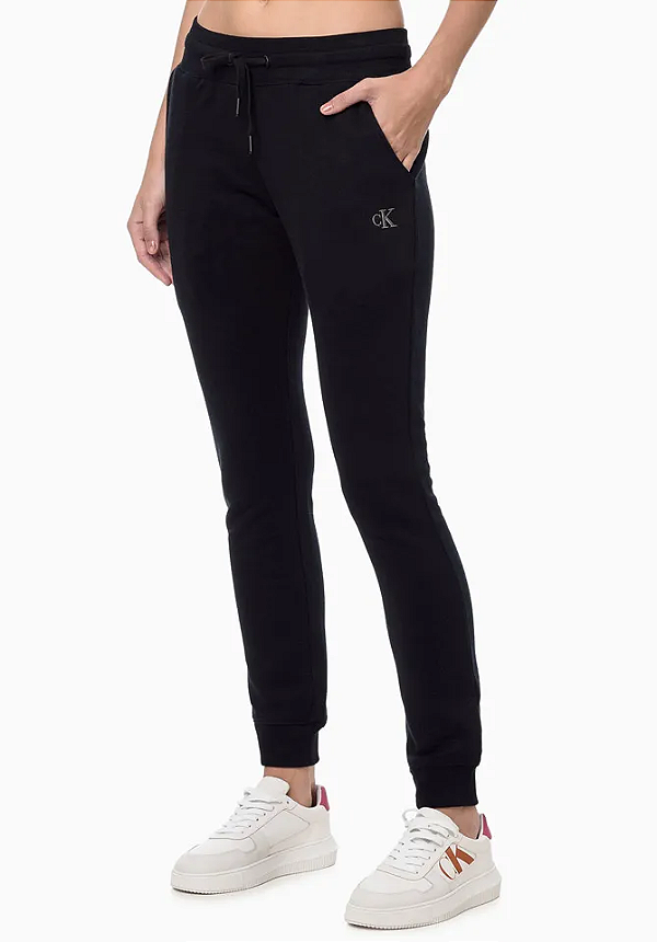 CALVIN KLEIN JEANS CALÇA MALHA FELPADA REISSUE PRETO