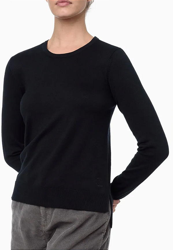 CALVIN KLEIN JEANS BLUSA TRICOT MANGA LONGA GOLA CARECA PRETO