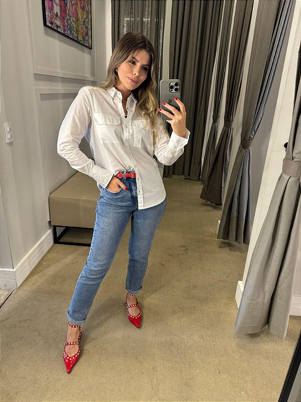 CALVIN KLEIN JEANS CALÇA JEANS MOM 5 POCKETS AZUL CLARO