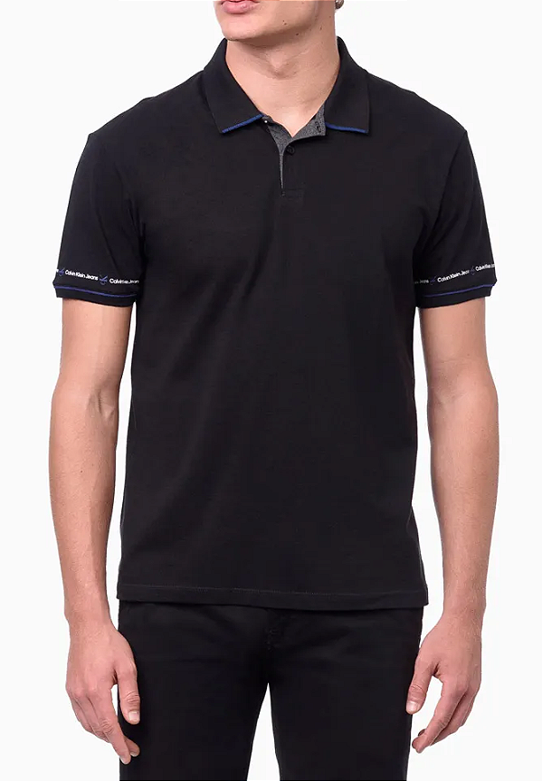 CALVIN KLEIN JEANS POLO MANGA CURTA SILK LOGO PRETO