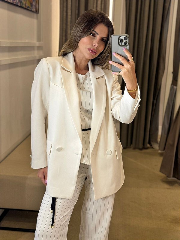 BLAZER ALFAIATARIA COM LAPELA OFF WHITE