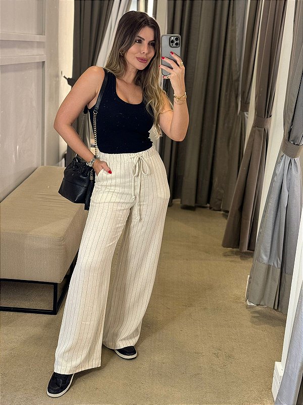 CALÇA LISTRADA RETA NILO CRU