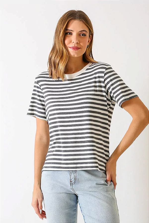 BLUSA LISTRADA CANES CINZA
