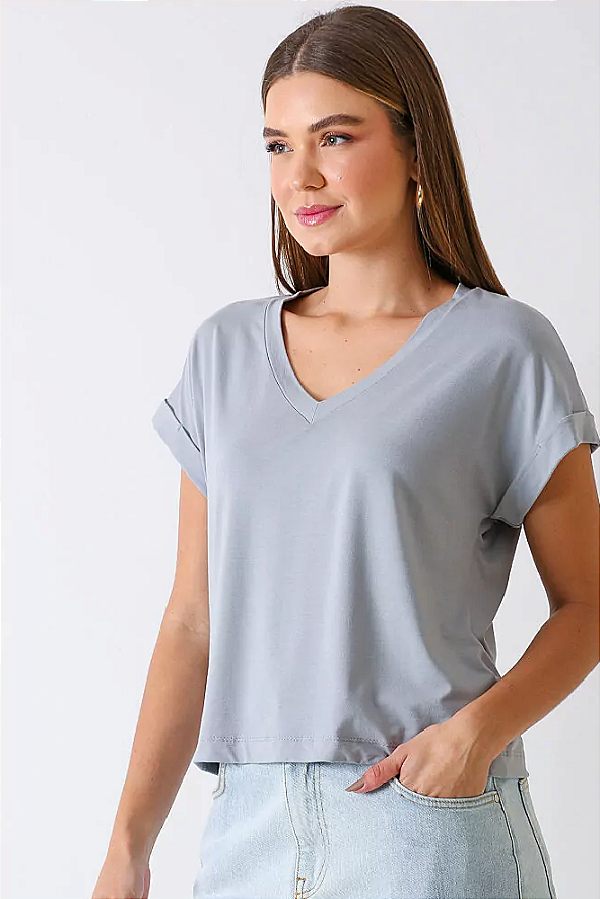 BLUSA MANGA CURTA BAVARIA CINZA