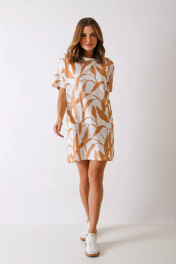 VESTIDO CURTO ESTAMPADO GALENA CARAMELO