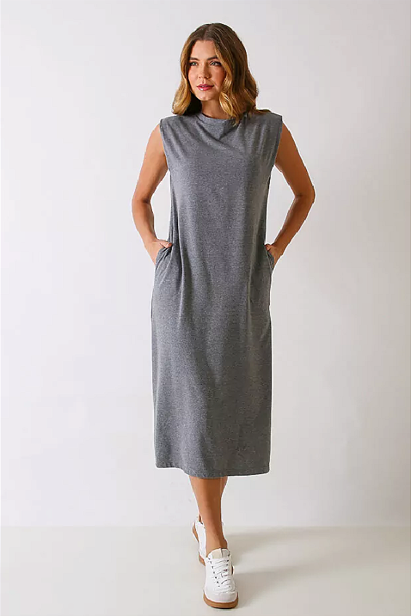 VESTIDO REGATA MIDI BROOK CINZA MESCLA