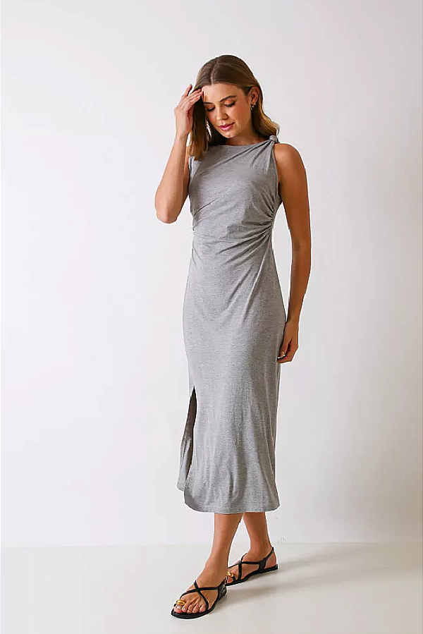 VESTIDO REGATA MIDI DETALHE NÓ CINZA MESCLA