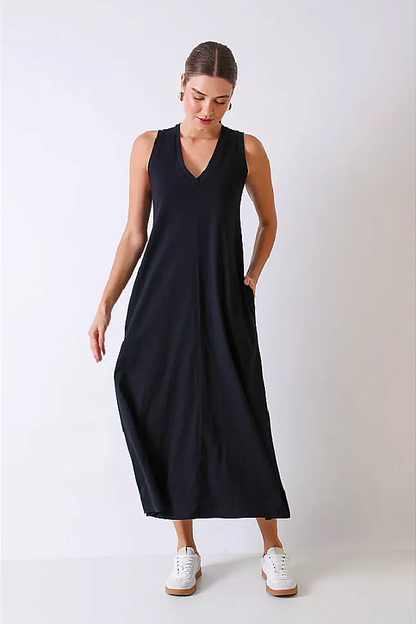 VESTIDO MIDI EVASÊ FRIDA PRETO