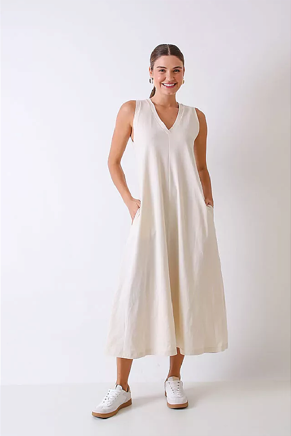 VESTIDO MIDI EVASÊ FRIDA CREME