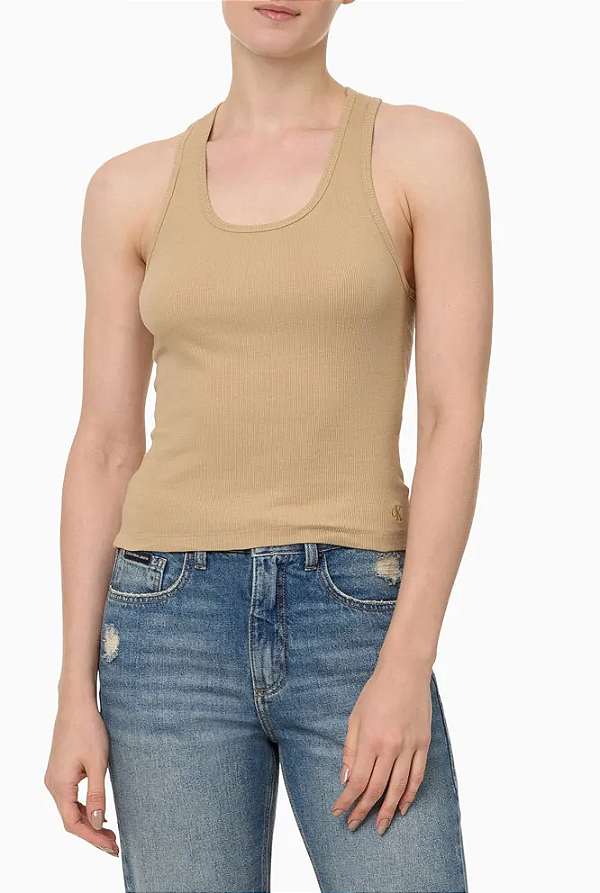 CALVIN KLEIN JEANS REGATA CKJ RIB LOGO BORDADO CAQUI CLARO