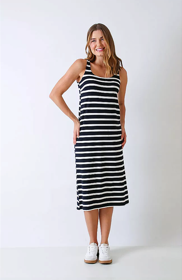 VESTIDO MIDI LISTRADO PRETO
