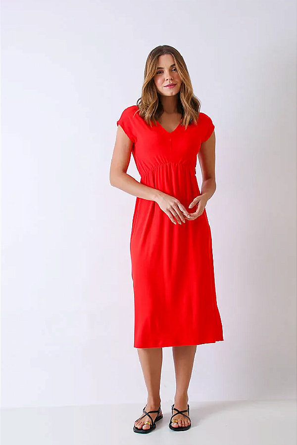 VESTIDO MIDI MALHA DECOTE V VERMELHO
