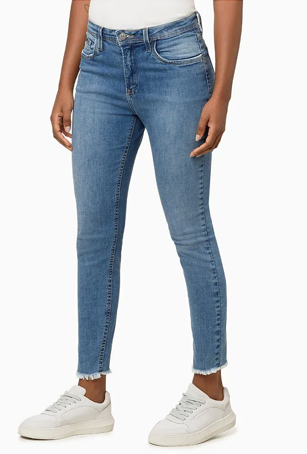 CALVIN KLEIN JEANS CALÇA JEANS SKINNY BARRAS À FIO AZUM MÉDIO