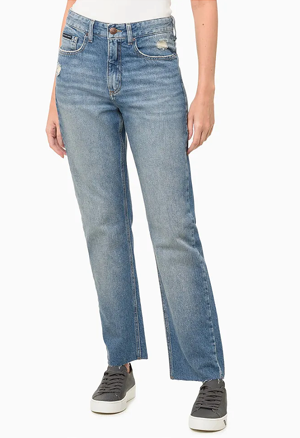 CALVIN KLEIN JEANS CALÇA JEANS STRAIGHT AZUL MÉDIO