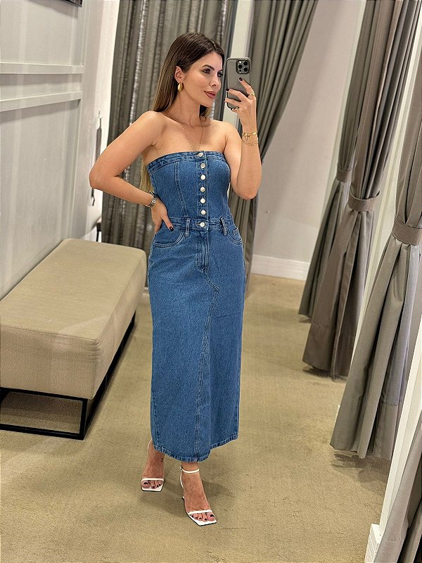 VESTIDO JEANS COM FENDA