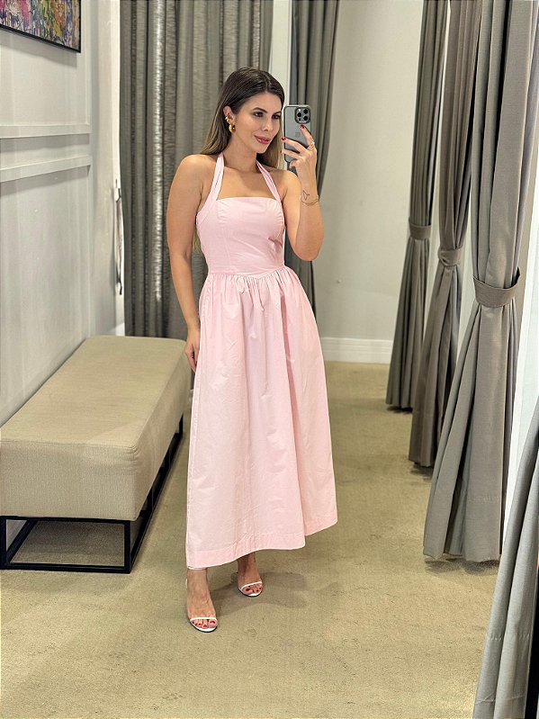 VESTIDO MIDI FRENTE ÚNICA ROSA BALLET