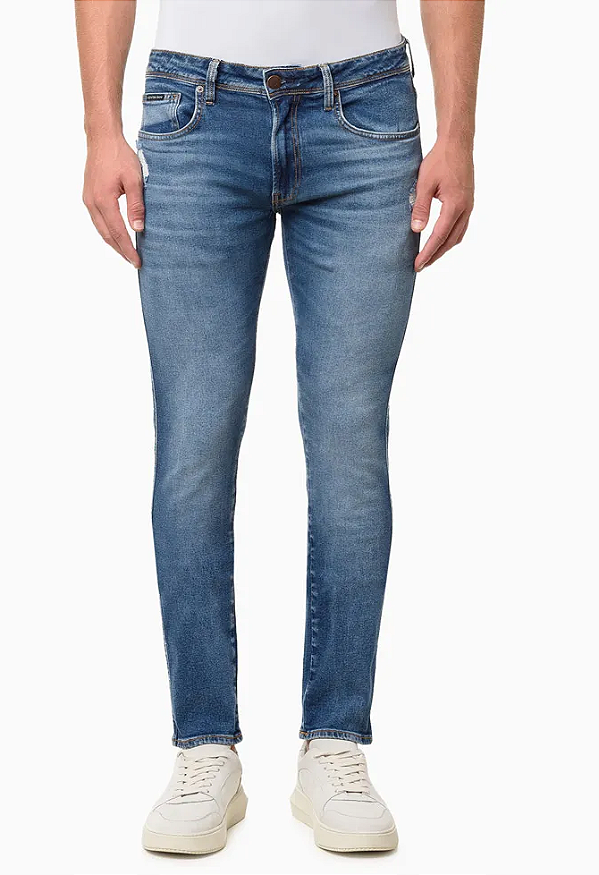 CALVIN KLEIN JEANS CALÇA JEANS SUPER SKINNY FILIGRANA EMBOSSED AZUL MÉDIO