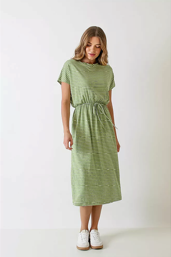 VESTIDO MIDI HAVANA LISTRADO VERDE