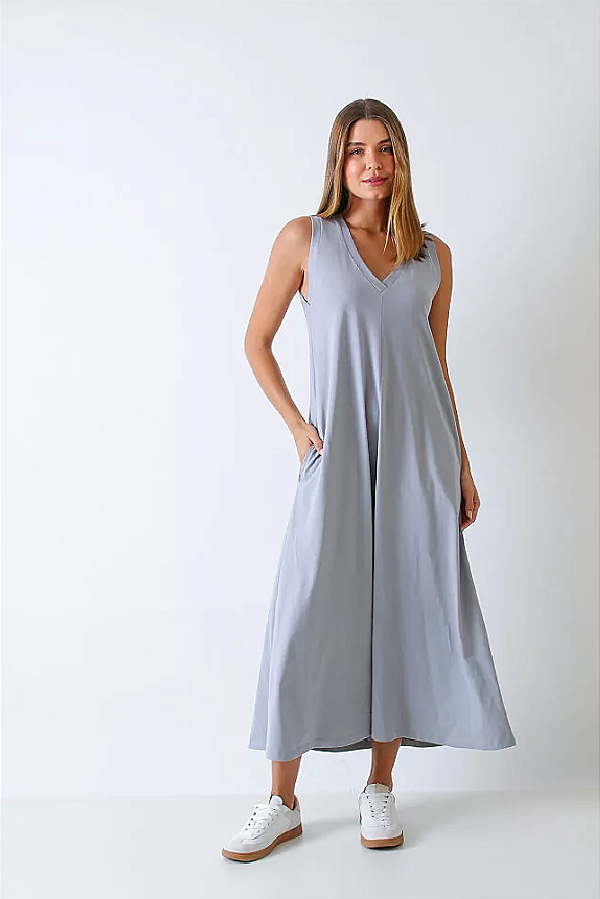 VESTIDO MIDI EVASÊ FRIDA CINZA