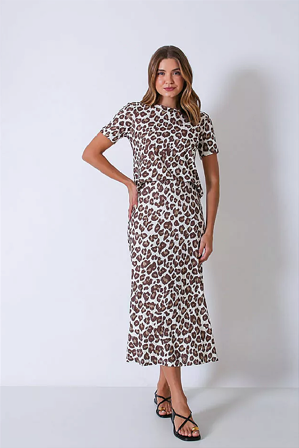 CONJUNTO ANIMAL PRINT BLUSA E SAIA