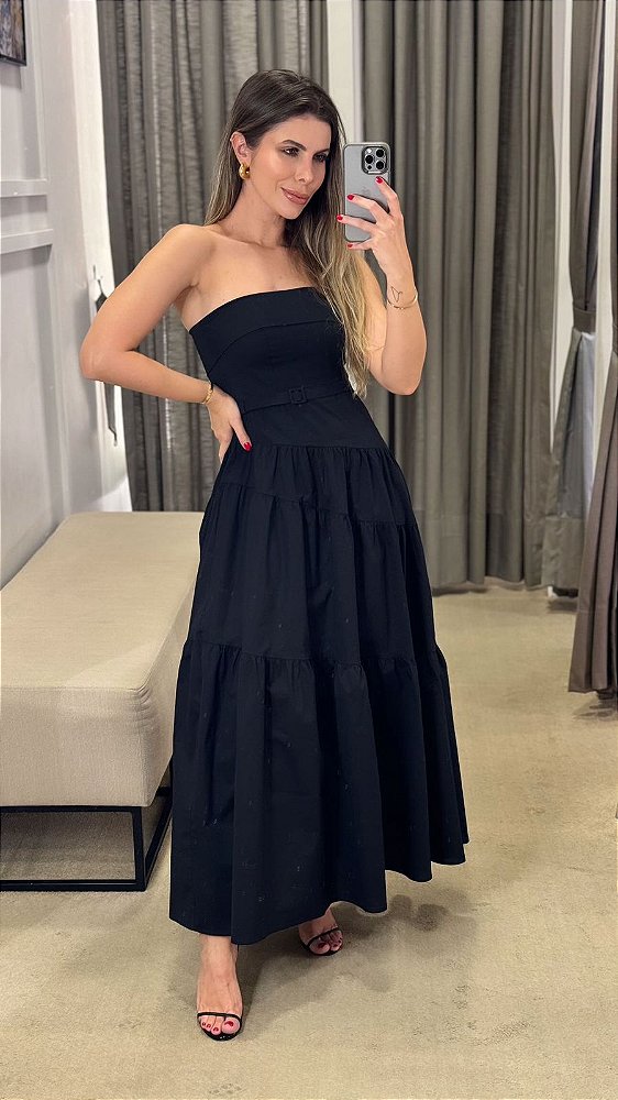 VESTIDO MIDI AMPLO MIRELA PRETO