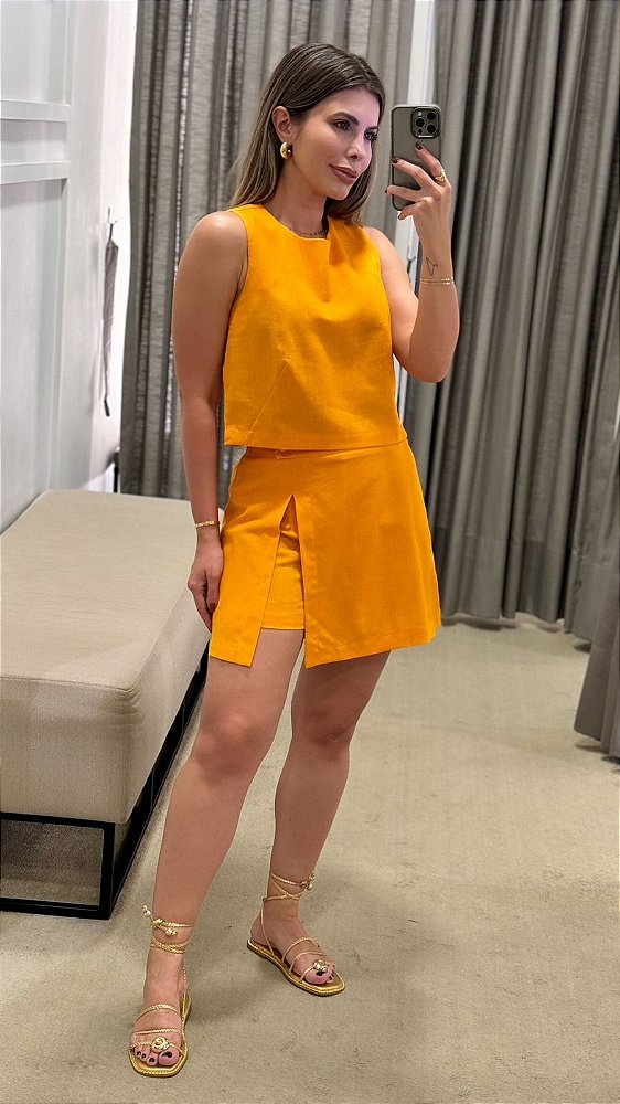 CONJUNTO LISIEUX REGATA E SHORTS-SAIA LARANJA