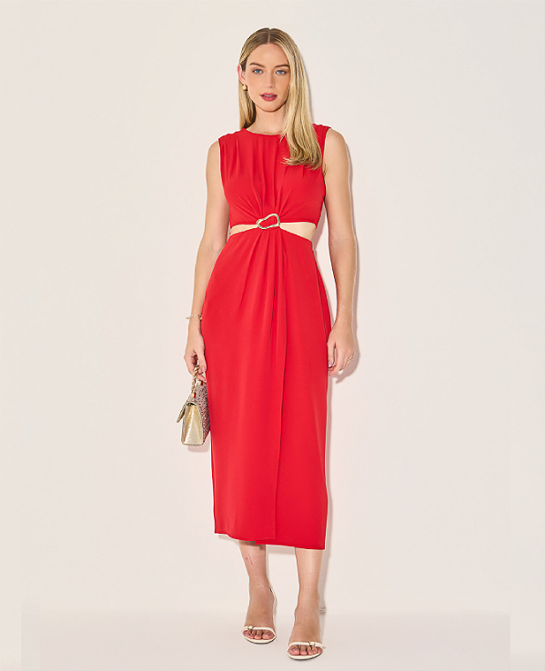 VESTIDO MIDI FLUIDO MILENA VERMELHO
