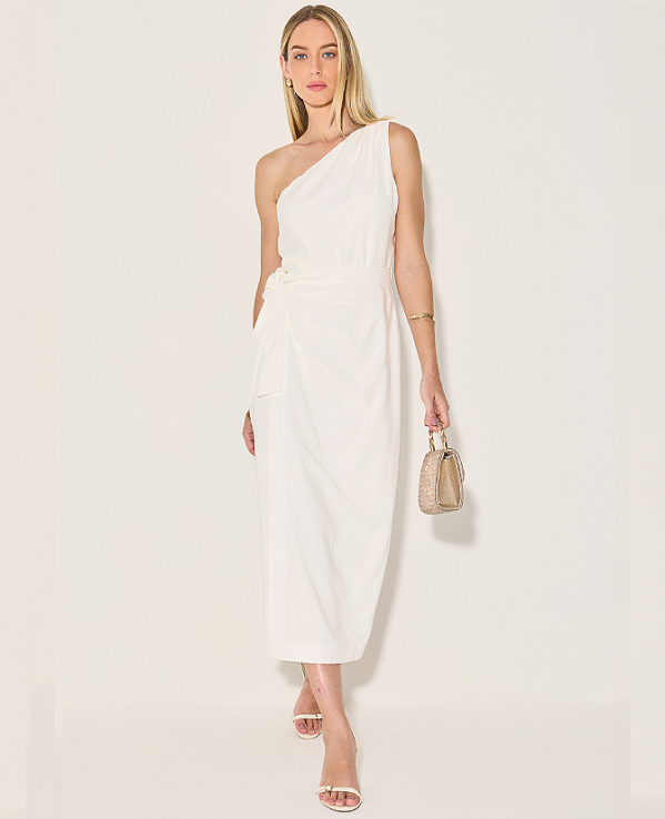 VESTIDO MIDI ALFAIATARIA GAIA OFF WHITE