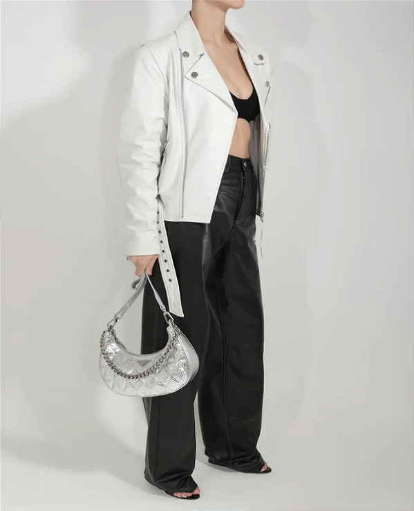 SCHUTZ BOLSA SHOULDER 944 PARTY COURO PRATA