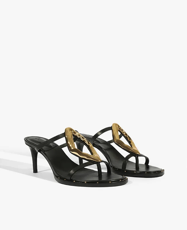 SCHUTZ SANDÁLIA MULE SALTO MÉDIO COURO METAL PRETA