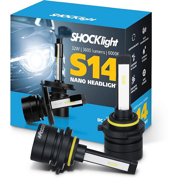Par Lampada Led Nano Shocklight S14 HB3 HB4 6000k 12v 32w 3600 Lumens