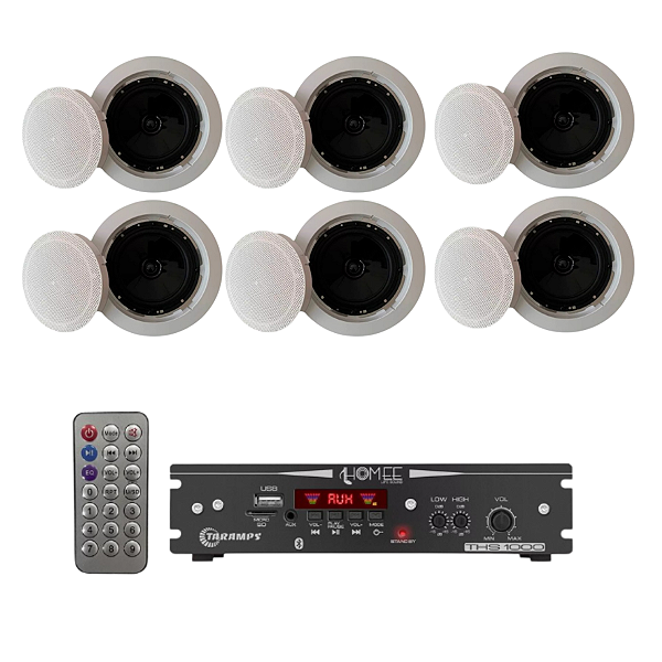 Kit Som Ambiente Amplificador Taramps 1000 + 6 Arandela Redondas