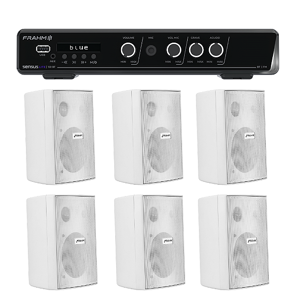 Kit Som Ambiente Receiver Frahm Slim Sensus 150 + 6 Caixas Parede Ps 200