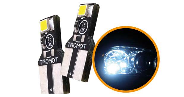 Led T10 lamp super branca esmagada TROMOT 6000k 12v (par) TLP01-02