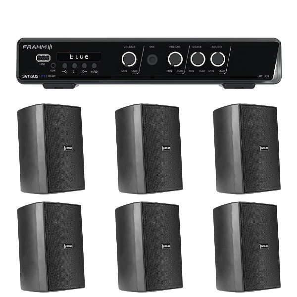 Kit Som Ambiente Receiver Frahm Slim Sensus 150 + 6 Caixas PS 200 Pretas