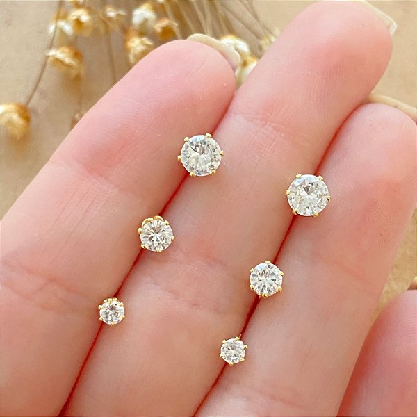 BRINCO KIT TRIO PONTO DE LUZ ZIRCÔNIA FOLHEADO A OURO 18K⭐