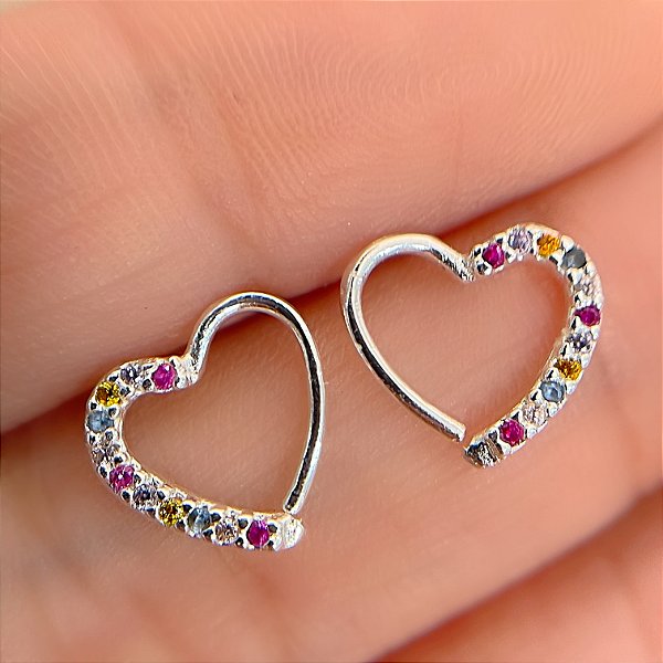 PIERCING CARTILAGEM / DAITH CORAÇÃO METADE ZIRCÔNIA COLORIDA 10MM FOLHEADO A PRATA SEMIJOIA PARA ATUALIZAÇÃO⭐️