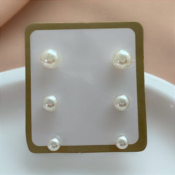 BRINCO KIT TRIO PÉROLAS FOLHEADO A OURO 18K⭐️