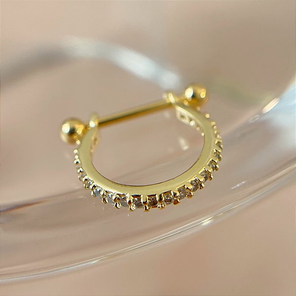 PIERCING CONCH FILEIRA ÚNICA ZIRCÔNIAS 12MM FOLHEADO A OURO 18K SEMIJOIA PARA ATUALIZAÇÃO⭐️